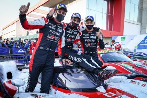 Race winners Brendon Hartley, Sebastien Buemi and Kazuki Nakajima