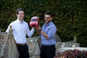 L/R: Bramble Energy’s Chief Executive Officer and co-founder Tom Mason and the company’s Chief Operating Officer, Vidal Bharath, with the hydrogen-fuelled model Mirai.