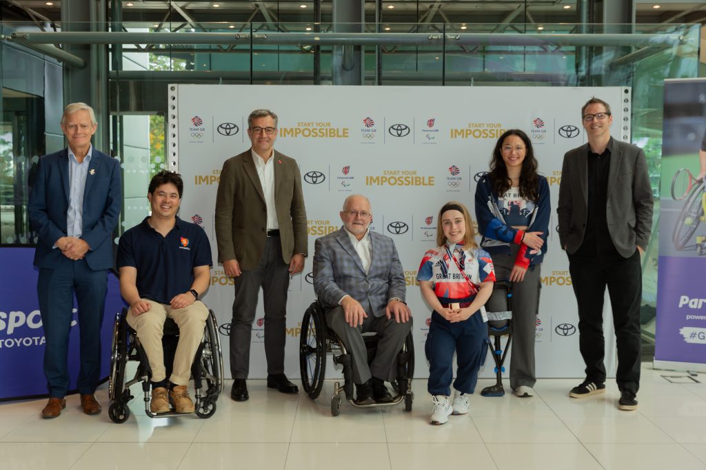 Pictured here from l to r: Mike Sharrock, Chief Executive of the British Paralympic Association, Matt Pierri CEO and Co-Founder Sociability, Agustín Martín, Toyota (GB) President and Managing Director, Sir Philip Craven, TMC Board Member & Former IPC President, Team GB Paralympics gold medal-winning athletes Ellie Henderson and Alice Tai, and Pete Andrews, Head of Sport at Paralympic broadcaster Channel 4