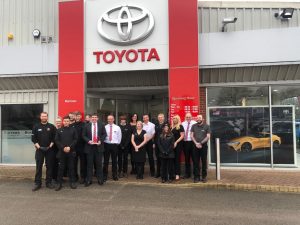 Steve Davidson Regional Director holds the award with the winning Ichiban team at Burrows Toyota Barnsley