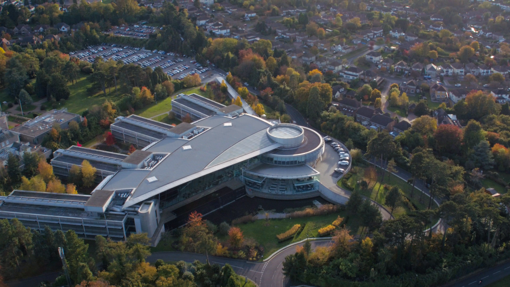 Aerial view of TGB Eco HQ at Burgh Heath