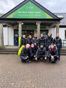 Toyota placement student about to start the Three Peaks Challenge to raise money for the MND Association, at Ben Nevis visitor centre