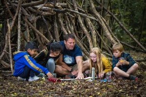 Steve Backshall introduces a group of children to the art of map reading.