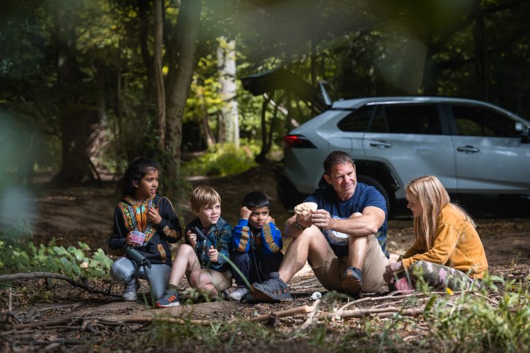 Steve Backshall introduces a group of children to woodland adventures in nature.