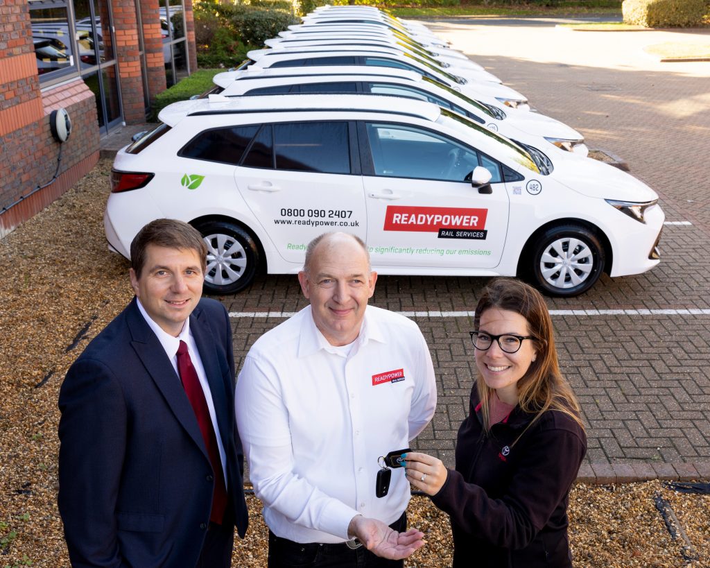 (From left to right) Paul Thomas, Area Account Manager Toyota (GB) PLC, Tony Buckland, Transport Manager, Read Power Rail Services and Tracey Symonds, Corporate Sales Executive, Jemca Toyota Reading.