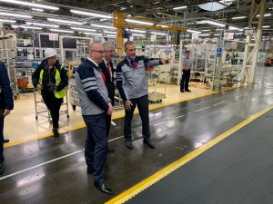 (From left to right) Marvin Cooke Executive Vice President Toyota Motor Europe, Mark Drakeford, First Minister for Wales, Tim Freeman TMUK Deputy Managing Director