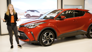 TV presenter Grace Webb with a Toyota C-HR Design hybrid