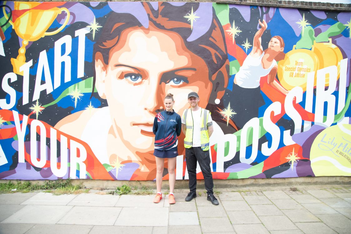 Lily MIlls with mural artist Will Redgrove