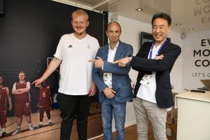 L to R: Special Olympics German Basketball Player, Kevin Kamminski, Matt Harrison, Chief Operating Officer, Toyota Motor Europe and Yoshihiro Nakata, President & CEO, Toyota Motor Europe