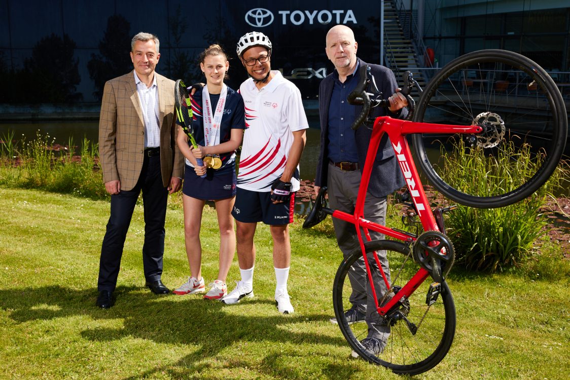 From L to R: Agustín Martín, Toyota (GB) President and Managing Director, tennis player LiIly MIlls, cyclist Dom Hsu and Colin Dyer, Chief Executive of Special Olympics GB