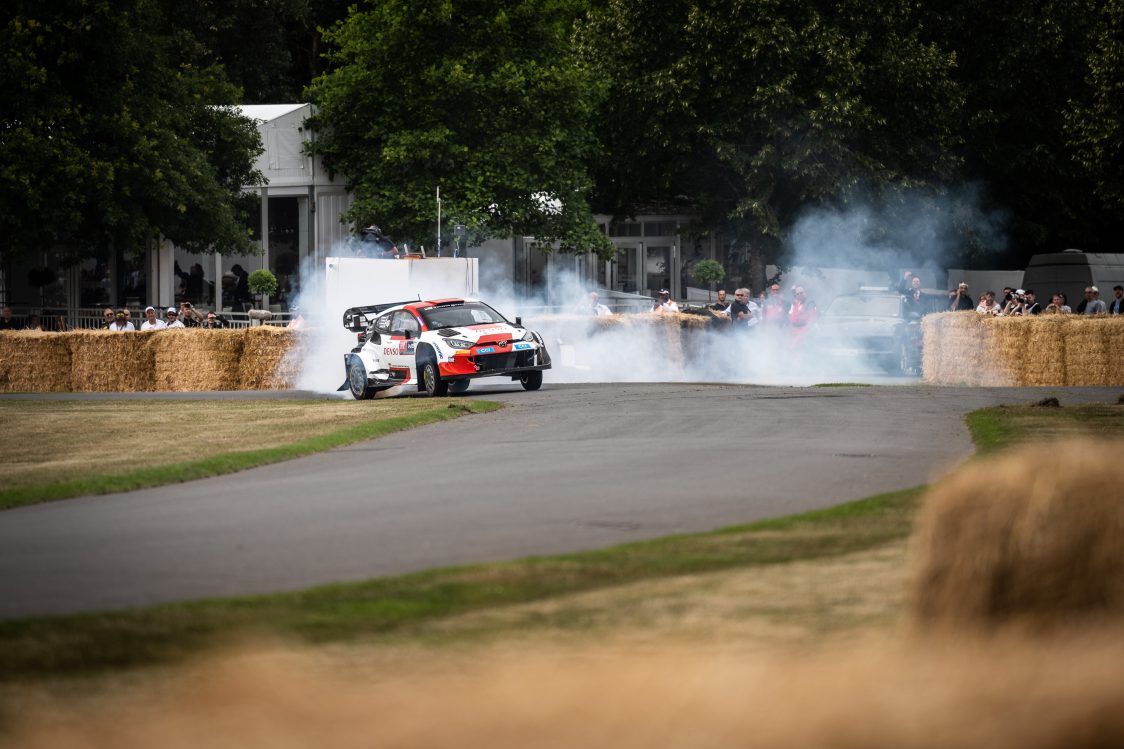 The Toyota Gazoo Racing GR Yaris Hybrid Rally1 at the 2023 Goodwood Festival of Speed.