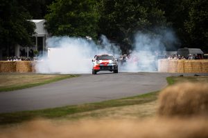 The Toyota Gazoo Racing GR Yaris Hybrid Rally1 at the 2023 Goodwood Festival of Speed.