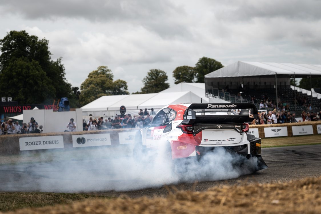 The Toyota Gazoo Racing GR Yaris Hybrid Rally1 at the 2023 Goodwood Festival of Speed.