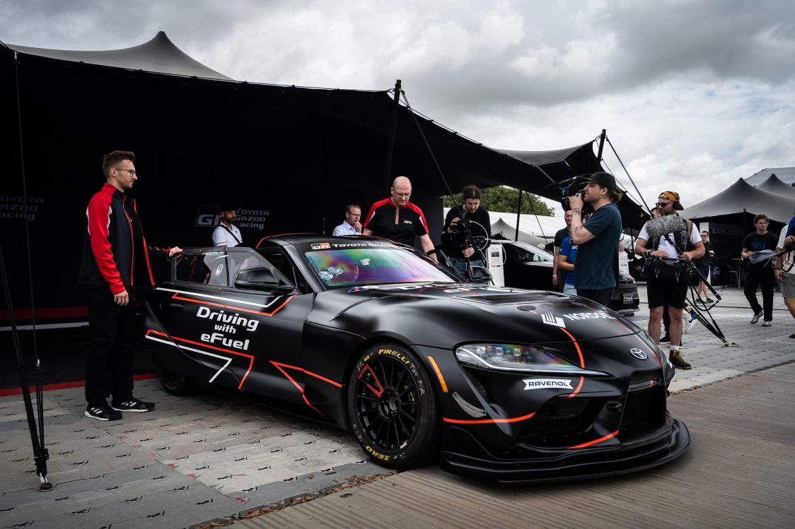 The Toyota Gazoo Racing GR Supra GT4, powered by e-fuel at the 2023 Goodwood Festival of Speed.