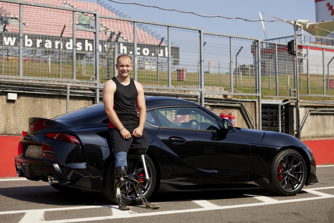 Billy Monger and a Toyota Supra while filming the Toyota Let's Go Beyond campaign