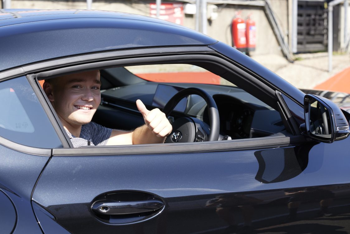 Billy Monger in a Toyota Supra while filming the Toyota Let's Go Beyond campaign