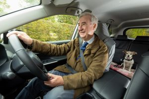 The Yorkshire Vet, Peter Wright, with 11-year-old Jack Russell Terrier, Moomin, in his Toyota RAV4. All Rights Reserved: RKP Photography [Formerly F Stop Press Ltd].