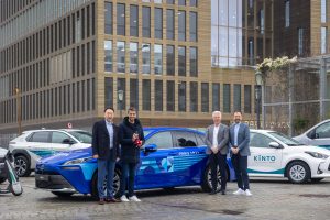 From L to R: Yoshihiro Nakata, President & CEO Toyota Motor Europe, Tony Estanguet, President of Paris 2024, Frank Marotte, CEO of Toyota France, Didier Gambart, President KINTO Europe. Photo : André Ferreira