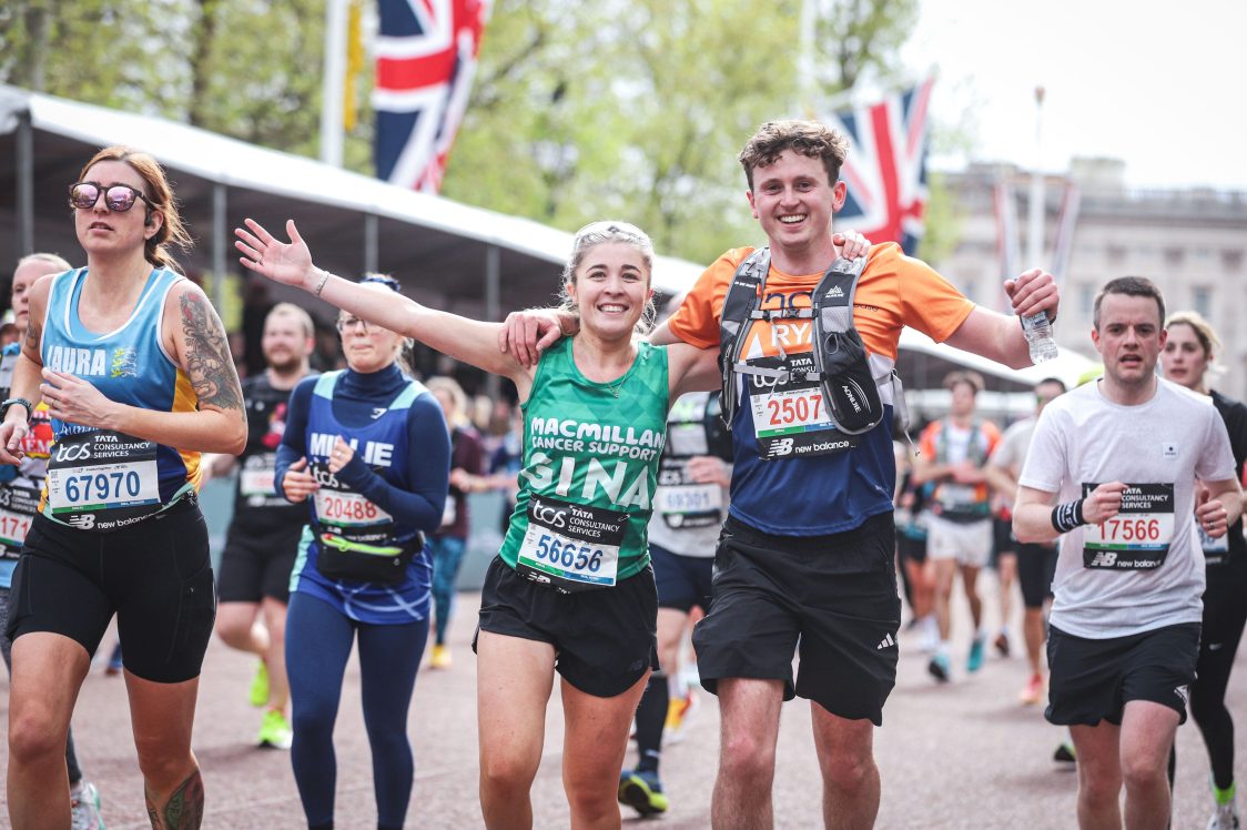 Gina Langfield and Ryan Luscombe of Toyota GB taking part in the London Marathon