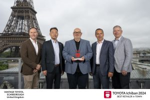 Ichiban Award – Vantage Toyota Scarborough, From left to right. Scott Thompson President and Managing Director of Toyota (GB) PLC, Yoshihiro Nakata President and CEO of Toyota Motor Europe, Peter Stableford Vantage Toyota Scarborough, Tom Fux Vice President Toyota Motor Europe Sales & Marketing, Richard Kenworthy Vice President Toyota Motor Europe, Manufacturing.