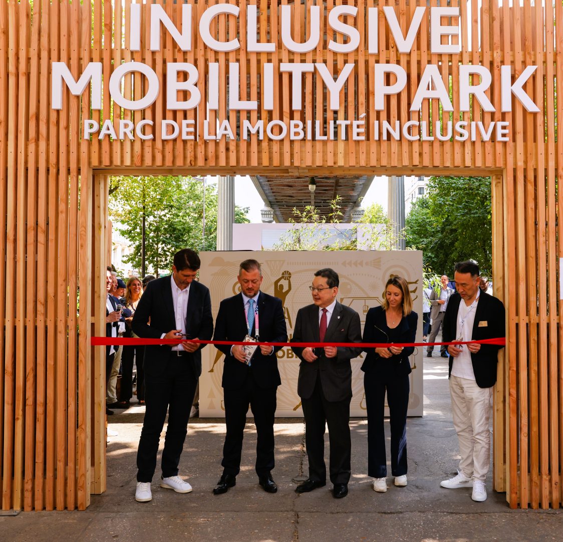 Toyota Inclusive Mobility Park Opening. From left: Pierre Rabadan, Deputy Mayor of Paris in charge of the Olympic and Paralympic Games, Sport and the Seine, Andrew Parsons, President of the International Paralympic Committee, Makita Shimokawa, Japanese Ambassador to France, Marie-Amélie Le Fur, President of the French Paralympic and Sports Committee, Yoshihiro Nakata, President and CEO of Toyota Motor Europe