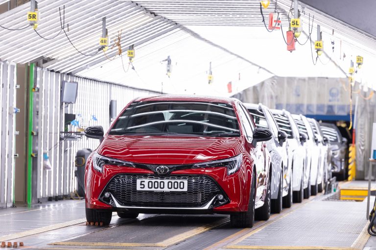 5,000,000th Toyota produced at Burnaston, Derbyshire - a Corolla GS Hatchback hybrid. www.rkpphotography.co.uk