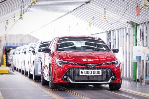 5,000,000th Toyota produced at Burnaston, Derbyshire - a Corolla GS Hatchback hybrid. www.rkpphotography.co.uk