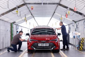 5,000,000th Toyota produced at Burnaston, Derbyshire - a Corolla GS Hatchback hybrid. www.rkpphotography.co.uk