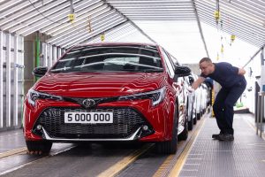 5,000,000th Toyota produced at Burnaston, Derbyshire - a Corolla GS Hatchback hybrid. www.rkpphotography.co.uk