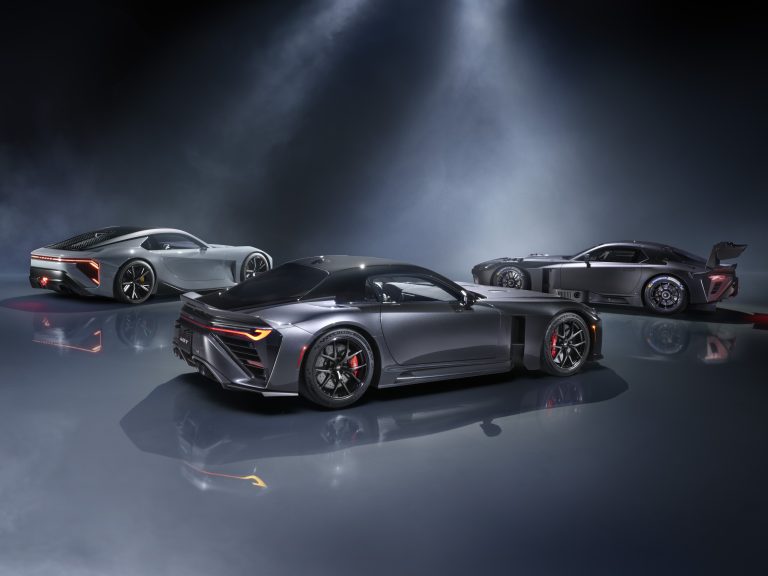 Left: Lexus LFA Concept; centre: GR GT3 (prototype); right: GR GT (prototype)