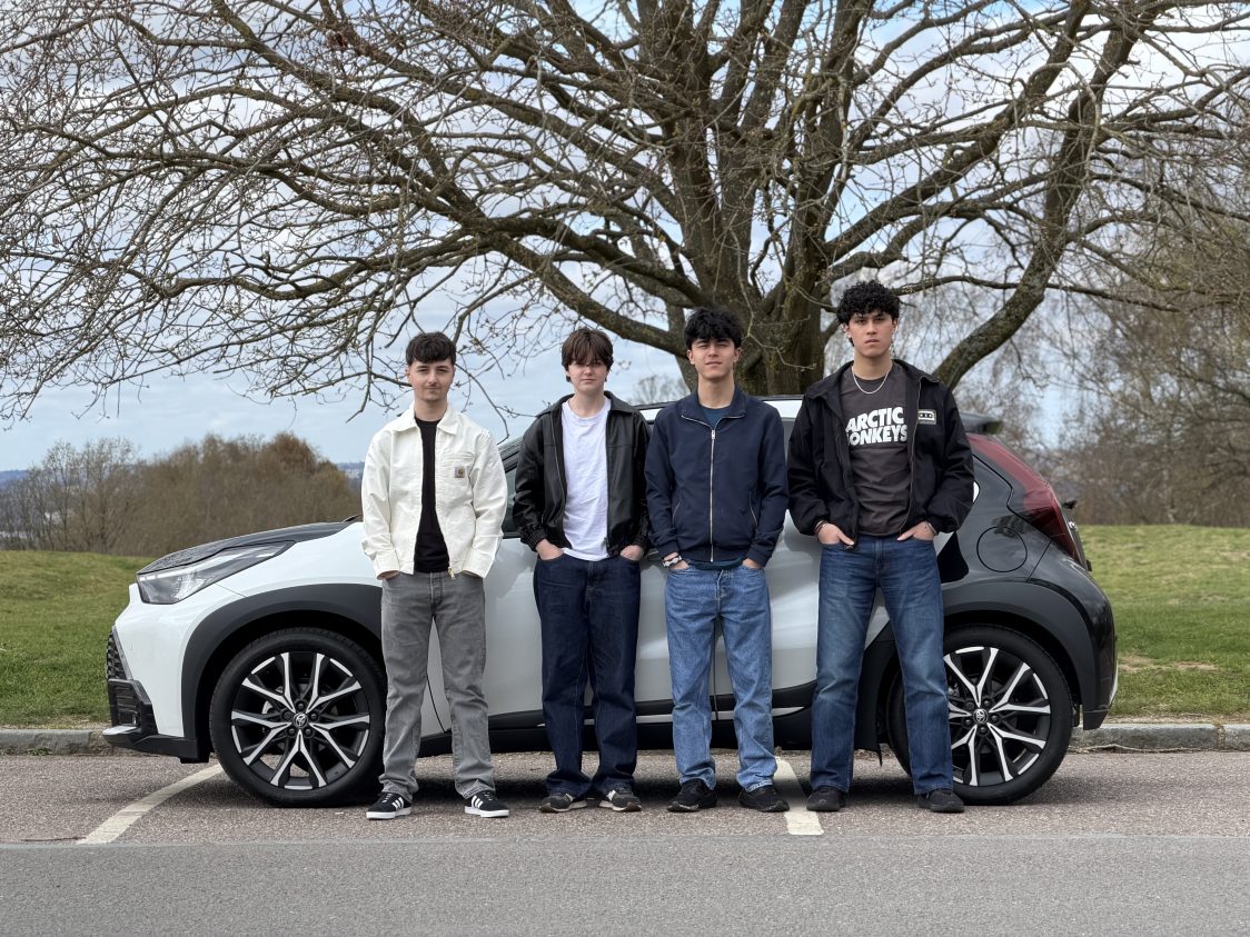 The Displacements with the Toyota Aygo X - from L to R: Brandon Crisp, Ella Bashford, Jay Praseuth and Leo Praseuth