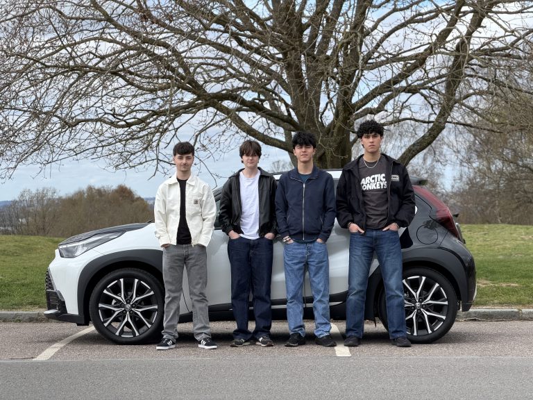 The Displacements with the Toyota Aygo X - from L to R: Brandon Crisp, Ella Bashford, Jay Praseuth and Leo Praseuth