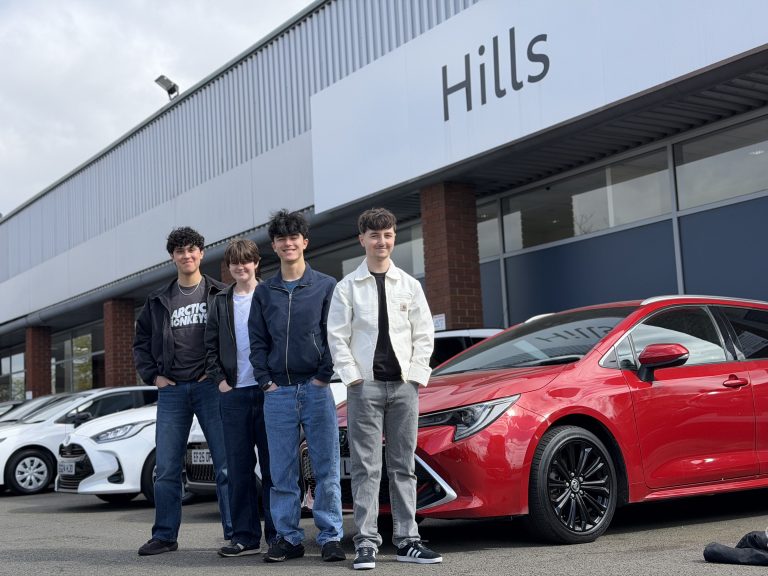 The Displacements with the Toyota Aygo X - from L to R: Leo Praseuth, Ella Bashford, Jay Praseuth and Brandon Crisp