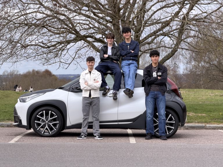 The Displacements with the Toyota Aygo X - from L to R: Brandon Crisp, Ella Bashford, Jay Praseuth and Leo Praseuth