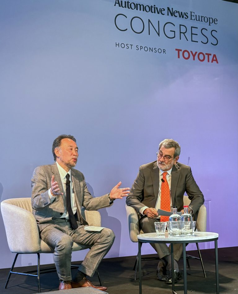 Yoshihiro Nakata and Luca Ciferri on stage at the Automotive News Congress Europe CREDIT: AUTOMOTIVE NEWS EUROPE